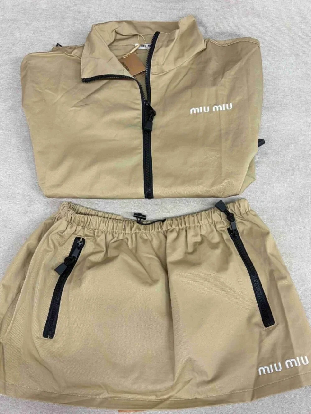 Miu Miu Khaki Windbreaker Jacket & Skirt Set